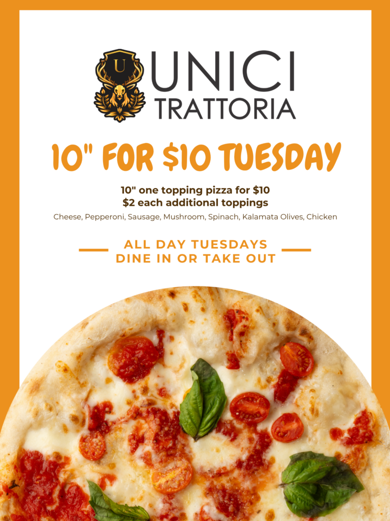 10" One topping pizza for $10. $2 Each extra topping